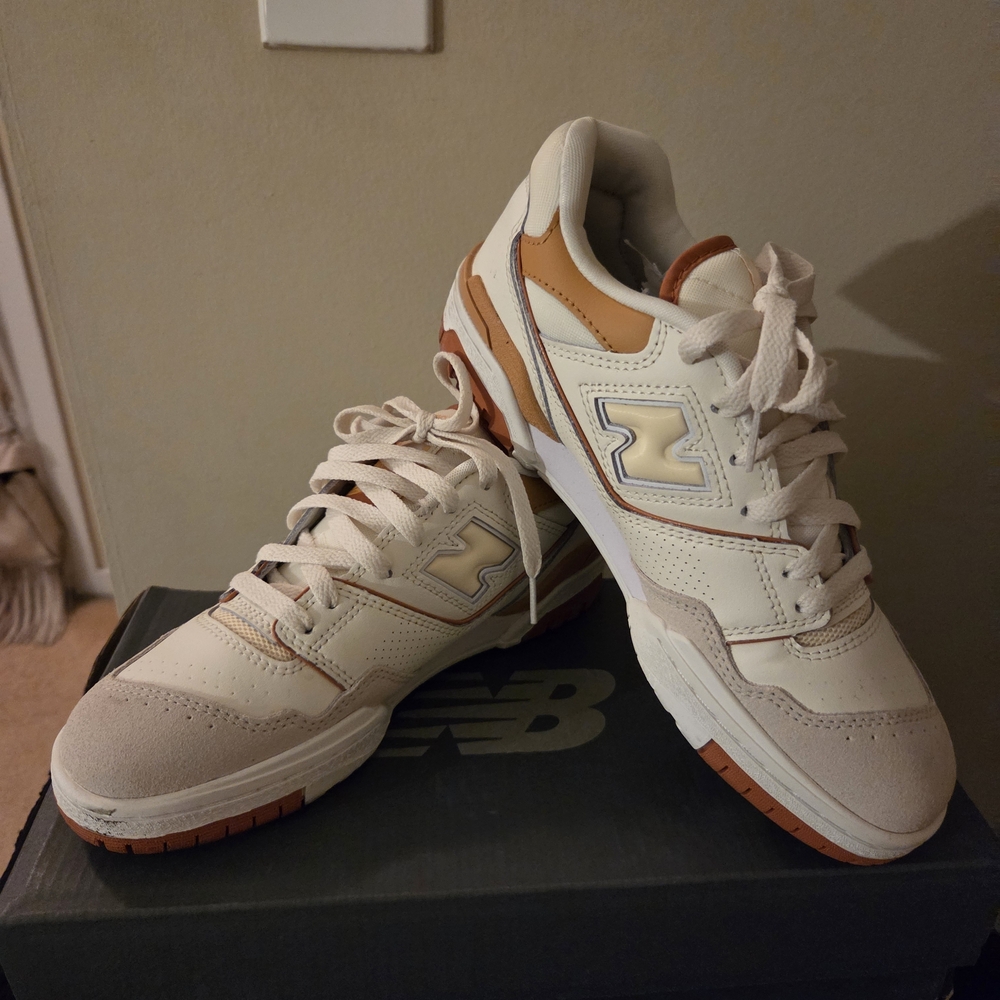 New Balance Off-White and Brown Sneakers. Worn Once! Excellent Pre-owned Cond.
